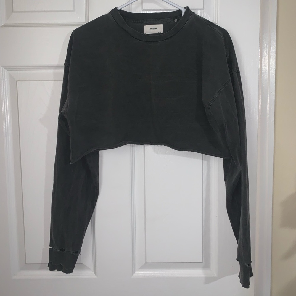Joah Brown Grey Cropped Long Sleeved Top-one size